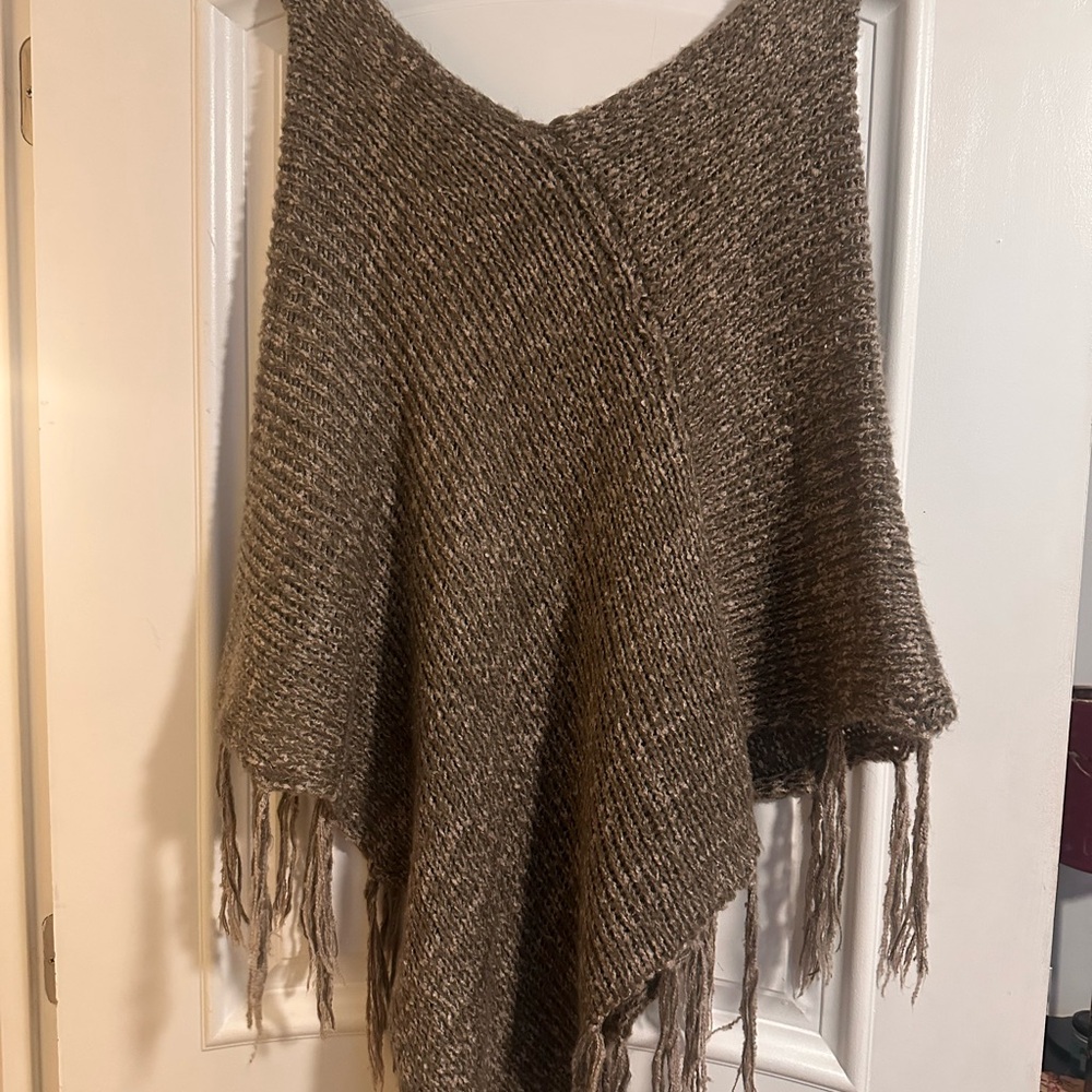 Cozy Brown Knit Sweater Poncho
